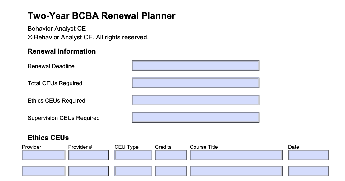 BCBA CEU Tracker